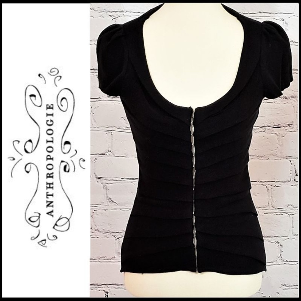 ANTHRO SPARROW Hook & Eye Black Cap Sleeve Top S